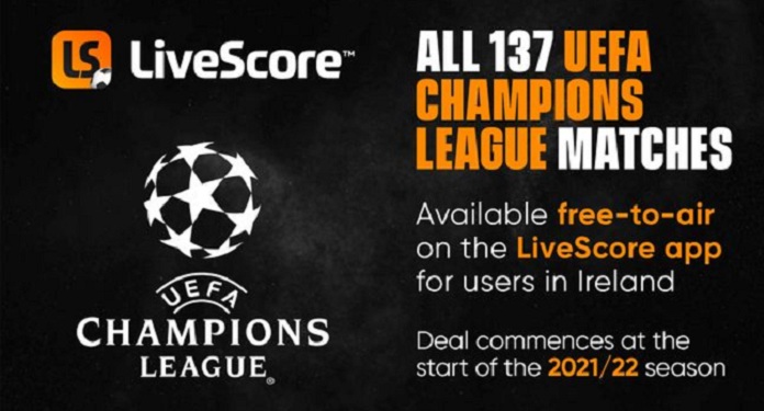 LiveScore exibirá Liga dos Campeões gratuitamente aos usuários do app na Irlanda
