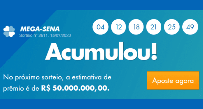 Resultado da Mega-Sena 2612 de R$ 50 milhões, hoje, quarta-feira (19/07)