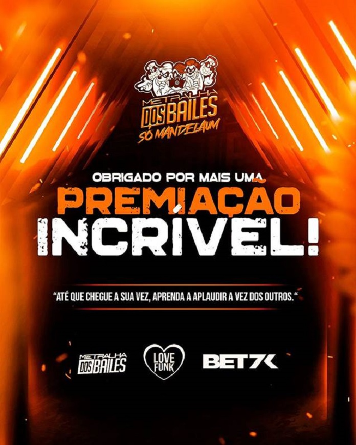 Sponsored by Bet7k, the “Metralha dos Bailes” awards ceremony takes place in São Paulo